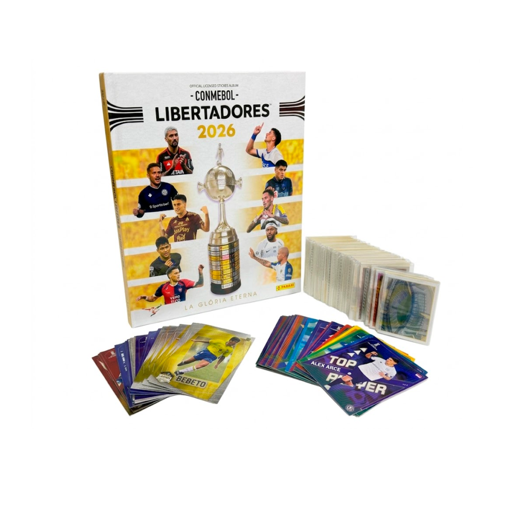Set Completo CONMEBOL Libertadores 2026 Panini – Álbum Tapa Dura + 443 Láminas a Pegar + 78 Cartas